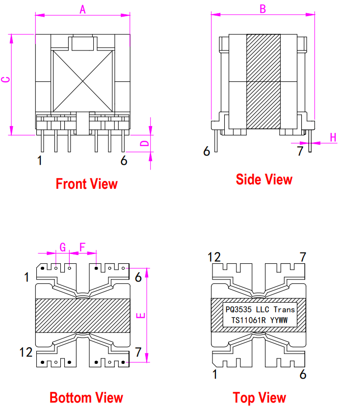 LLC Transformer PQ3535 13:3:3
